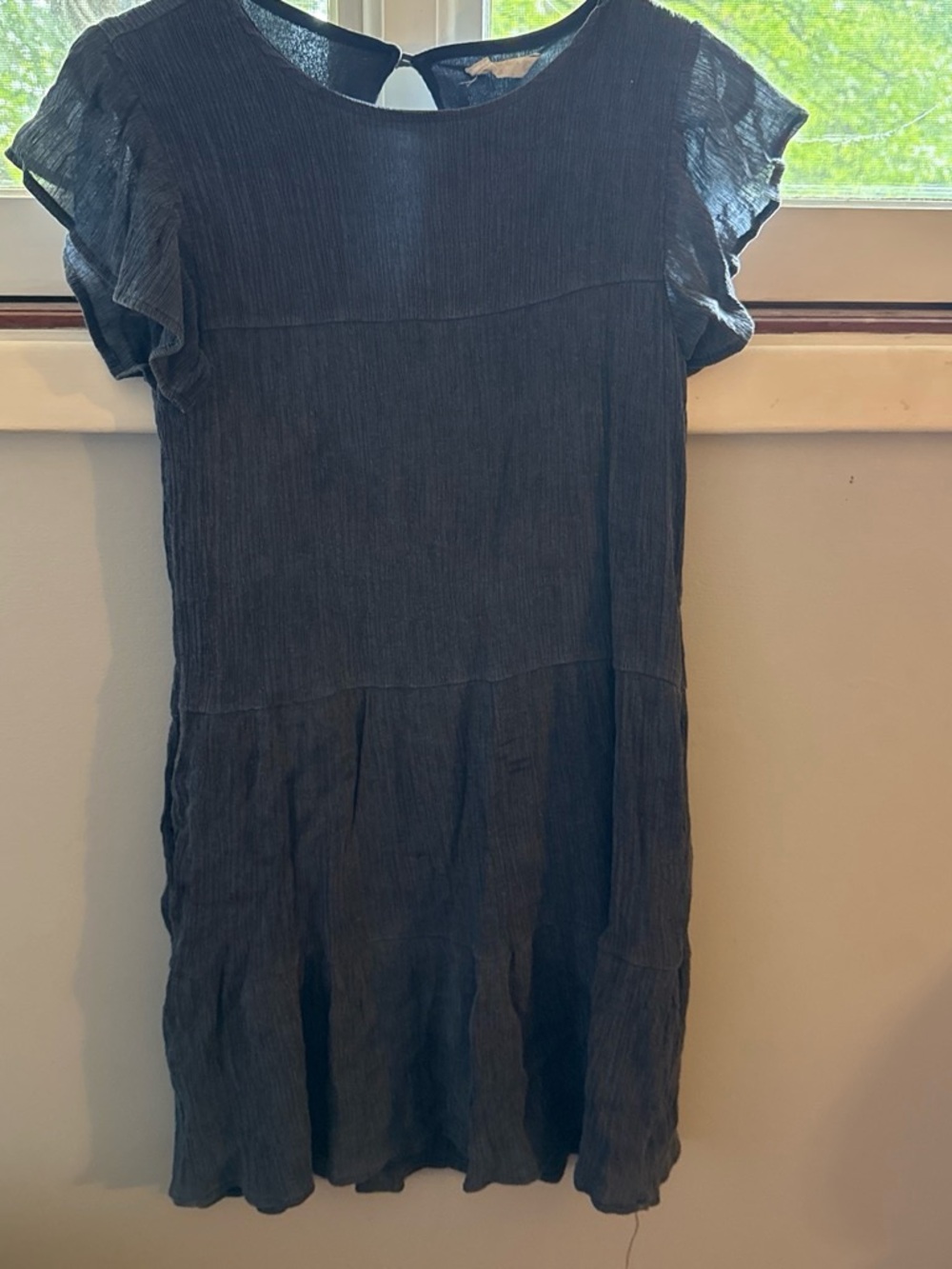 Altar'd State Slate Gray Short Sleeve Tiered Mini Dress
